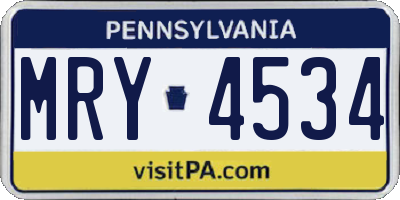 PA license plate MRY4534