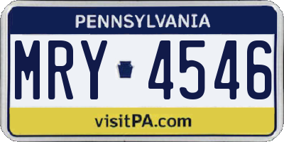 PA license plate MRY4546