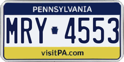 PA license plate MRY4553