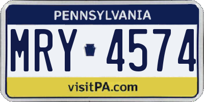 PA license plate MRY4574