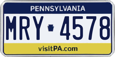 PA license plate MRY4578