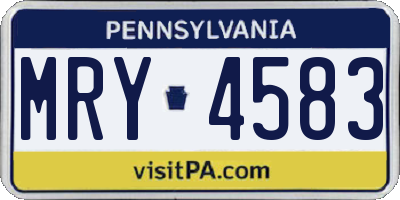 PA license plate MRY4583