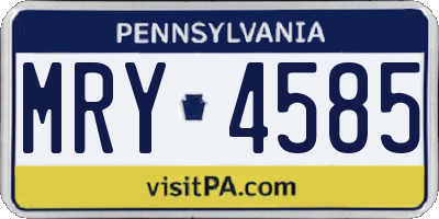 PA license plate MRY4585