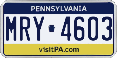 PA license plate MRY4603