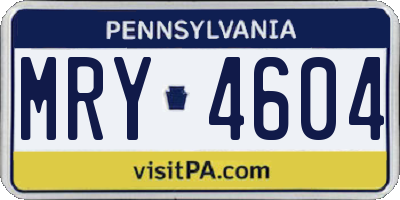 PA license plate MRY4604