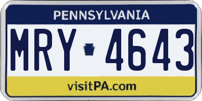 PA license plate MRY4643