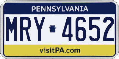 PA license plate MRY4652