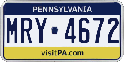 PA license plate MRY4672