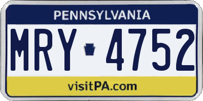 PA license plate MRY4752