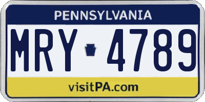 PA license plate MRY4789
