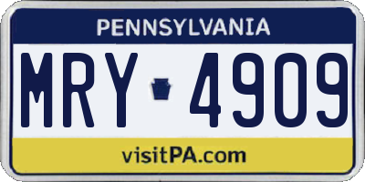PA license plate MRY4909