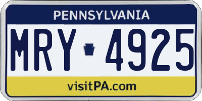 PA license plate MRY4925