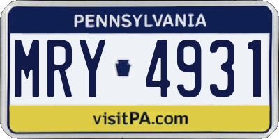 PA license plate MRY4931