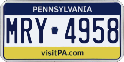 PA license plate MRY4958
