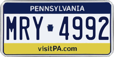 PA license plate MRY4992