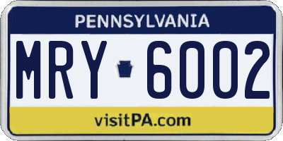 PA license plate MRY6002