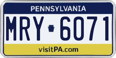 PA license plate MRY6071