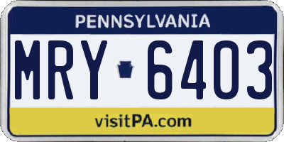 PA license plate MRY6403