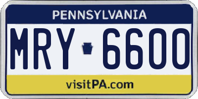 PA license plate MRY6600