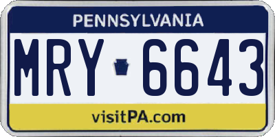 PA license plate MRY6643