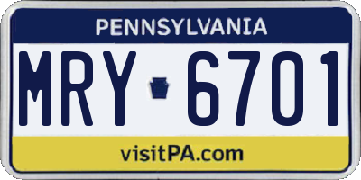 PA license plate MRY6701