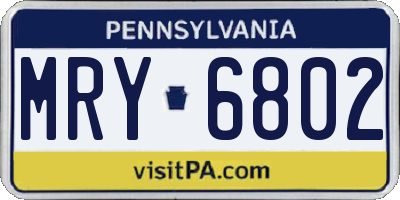 PA license plate MRY6802