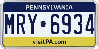PA license plate MRY6934