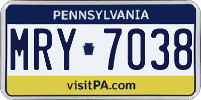 PA license plate MRY7038