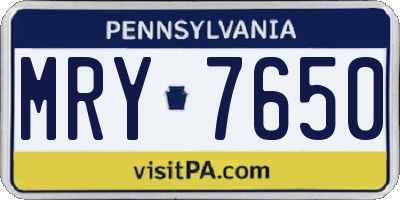 PA license plate MRY7650