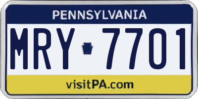 PA license plate MRY7701