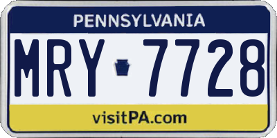 PA license plate MRY7728