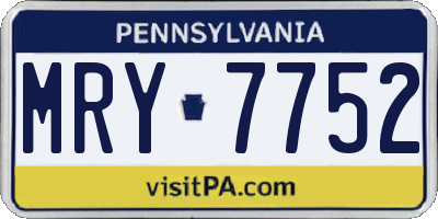 PA license plate MRY7752