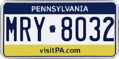 PA license plate MRY8032