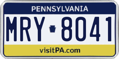 PA license plate MRY8041
