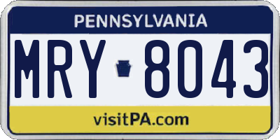 PA license plate MRY8043