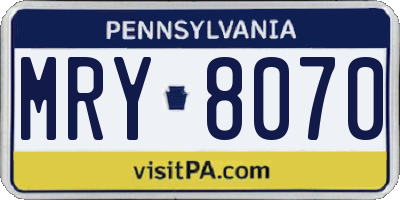 PA license plate MRY8070