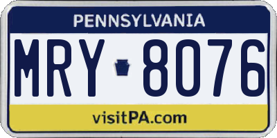 PA license plate MRY8076