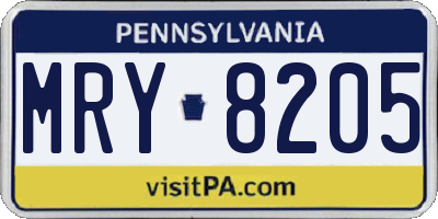 PA license plate MRY8205
