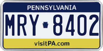 PA license plate MRY8402