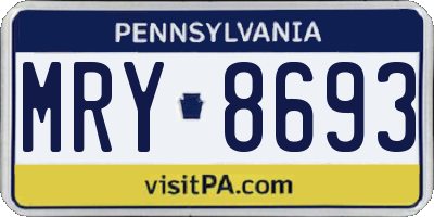 PA license plate MRY8693