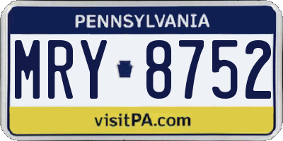 PA license plate MRY8752