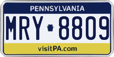 PA license plate MRY8809