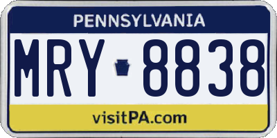PA license plate MRY8838