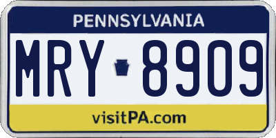 PA license plate MRY8909