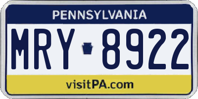PA license plate MRY8922