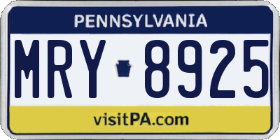 PA license plate MRY8925