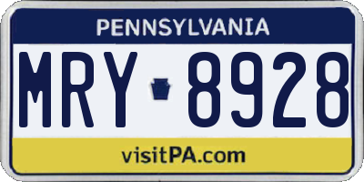 PA license plate MRY8928