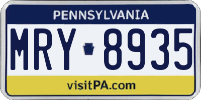 PA license plate MRY8935