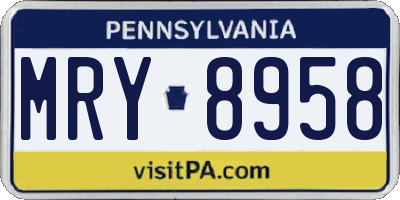 PA license plate MRY8958