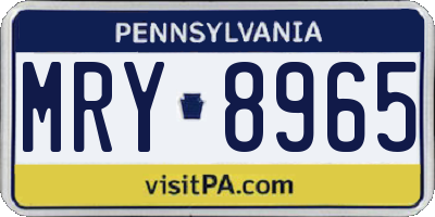 PA license plate MRY8965